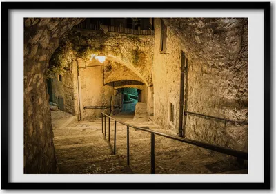 Produktbild von Bild - Bilderrahmen - 100 cm x 70 cm - MDF - Rahmen - Foto - Wandkunst Peille Frankreich in der Nacht
