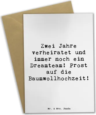 Produktbild von Mr. & Mrs. Panda Klappkarte Spruch 2. Hochzeitstag Baumwollhochzeit - Weiß - Geschenk, babykarte, feiern, einladungskarten, Hochtzeit, romantisch, hochzeitskarten, Feier