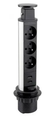 Image de Prise encastrable verticale ronde 3X 230V 2X USB A Noir