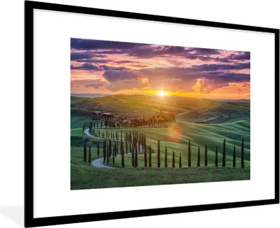 Produktbild von MuchoWow® MuchoWow® Gerahmtes Poster Italien - Sonnenuntergang - Toskana 90x60 cm - Poster mit zchwarzem Bilderrahmen - Wanddekoration - Fotos