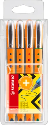 Image de Roller - STABILO worker+ - medium - pack de 4 - vert, rouge, bleu, noir