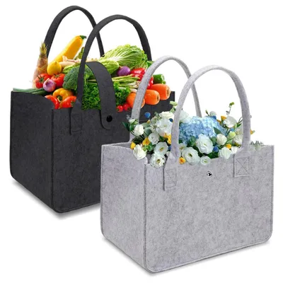 Image de Sac en feutre, sac à provisions, 30x20x18 cm, pliable, grande capacité, noir, gris