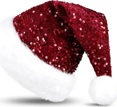 Produktbild von Weihnachtsmš¹tze Erwachsene Nikolausmš¹tze Weihnachtsmann Mš¹tz mit Glitzer Pailletten und Plš¹sch Rand fš¹r Christbaumspitze Festliche Weihnachtsfeier Tannenbaum,rot
