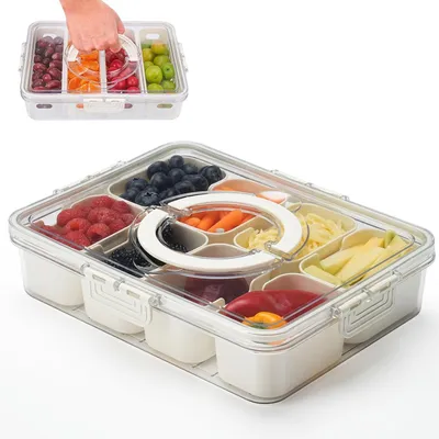 Produktbild von Snackschale mit Deckel Snackteller mit 8 Fächern Snack Aufbewahrungsbox BPA-frei