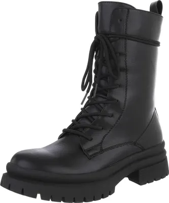 Produktbild von Ital-Design Damen Stiefeletten Plateaustiefeletten Schnürstiefeletten  Lederoptik Flache Stiefeletten 90482771 Schwarz Gr.  37