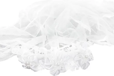 Produktbild von Oblique Unique Haarreifen mit Brautschleier Blumen Perlen JGA Hochzeit Braut Schleier weiß