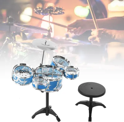 Produktbild von Simulation Jazz Drum Set Musikinstrument Spielzeug für Kleinkinder, Kinder, frühpädagogisch, Anfänger, Lernen, Blau