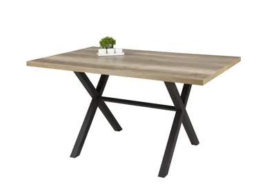 Produktbild von Esstisch Bonny, Nachbildung Wildeiche, melaminbeschichtet, X-Metall-Gestell mit Strebe Anthrazit, 140x90cm