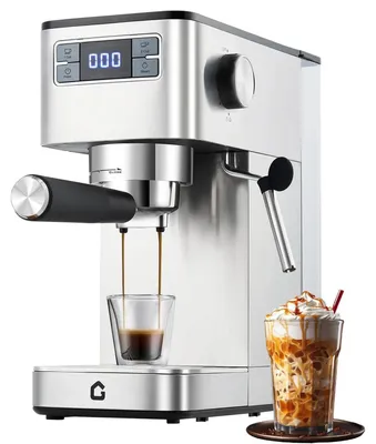 Produktbild von 20 bar Espressomaschine - Halbautomatische Siebträgermaschine - 360° Milchaufschäumer Dampflanze - Edelstahlgehäuse - Für Zuhause und Büro - Silber
