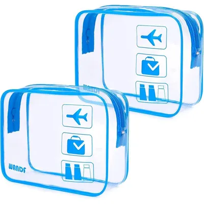Productafbeelding van Transparante tas voor persoonlijke spullen, geschikt als handbagage, marineblauw, 2 stuks in een verpakking