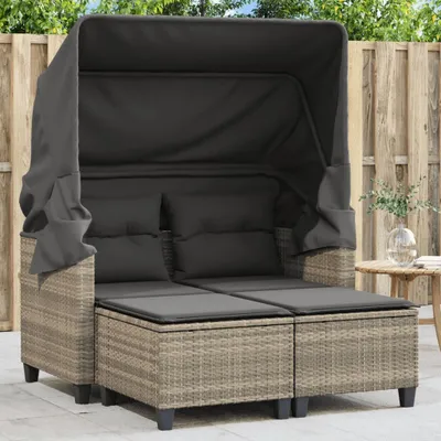 Produktbild von vidaXL Gartensofa 2-Sitzer mit Dach und Hockern Hellgrau Poly Rattan