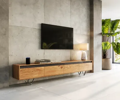 Produktbild von DELIFE Design-Lowboard Stonegrace 240 cm Akazie Natur Schiefer 4 Türen