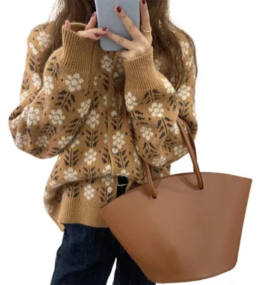 Produktbild von Frühling/Herbst Damen Junger Stil Prairie Chic Blumenblusenpullover Langarm Strickcardigan Retro-Mantel