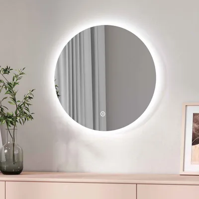 Produktbild von EMKE LED Badspiegel Rund Durchmesser 50CM, Badezimmerspiegel mit kaltweiß beleuchtung, Wandspiegel mit Touch-Schalter
