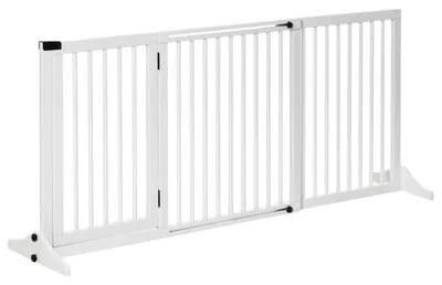 Immagine prodotto di Recinzione per cani in legno con porta – regolabile | Colore: Bianco