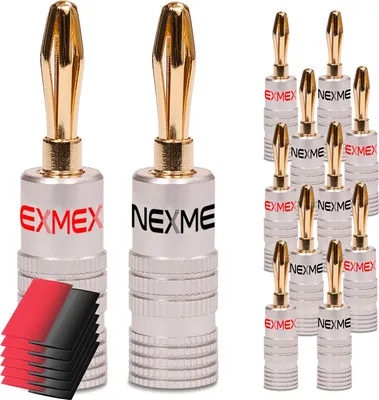 Produktbild von Bananenstecker NEXMEX 12x High End Stecker mit Schrumpfschlauch 24K vergoldet