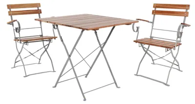 Biergarten Set Klapptisch + 2 Klappstühle mit Armlehnen klappbar Stahl 70x70cm