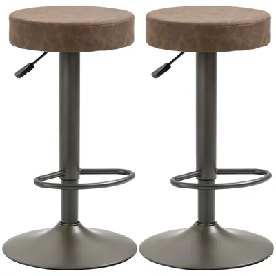 Immagine prodotto di Set 2 Sgabelli Bar 35x36x64-85 cm con Poggiapiedi in Pelle finta Marrone