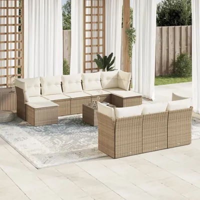 Produktbild von CLORIS 11-tlg. Garten-Sofagarnitur - mit Kissen - Beige Poly Rattan - Gartenmöbelgarnituren LL0000255714