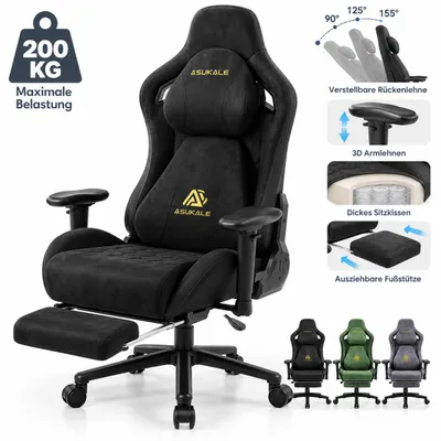 Produktbild von CRELIV -Ergonomischer Gamingstuhl mit Fußstütze, 175° Rückenlehne, 3D-Armlehnen, Kopf- und Lendenkissen, höhenverstellbar, Schwarz, KI-generiertes Bild