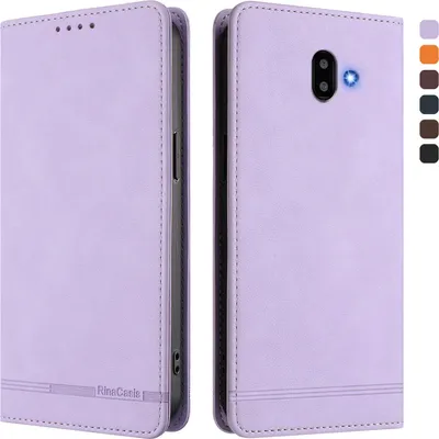 Image de Etui pour Samsung Galaxy J6 Plus, étui rétro en cuirPolyuréthaneavec support et fentes pour cartes de crédit Violet