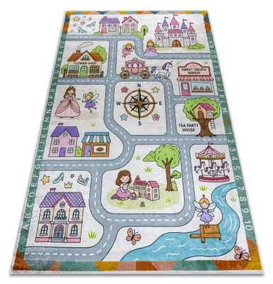 Produktbild von BAMBINO 61430 Waschteppich Prinzessin, Alphabet, Straßen für Kinder Anti-Rutsch - grau / rosa Grau 120x170 cm