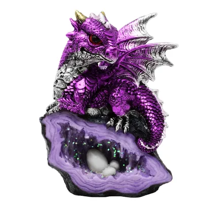 Image de Dragon violet sur cristal avec des œufs de dragon - Dragon, figurine, fantastique