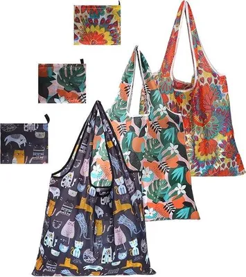 Produktbild von Famanu Einkaufstaschen Set, 3 Stück, große faltbare Einkaufstaschen, waschbare, wiederverwendbare, wasserdichte Taschen