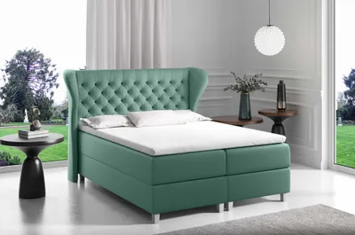 Produktbild von Bett Boxspringbett KARIS- Doppelbett mit Pocket-Matratze - Topper - Bett mit 2 Bettkästen - Polsterbett mit Kopfstütze - H3 Mittelfest ( 180x200 cm , Grün - Fancy 36 )