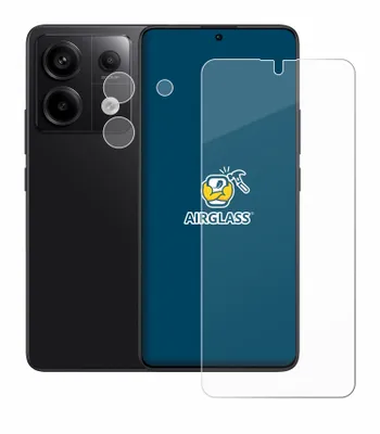 A smartphone with a screen protector laid over its screen, and a separate screen protector for the camera lenses.