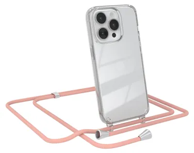 Produktbild von EAZY CASE Handykette kompatibel mit Apple iPhone 14 Pro, Handyhülle mit Umhängeband, Handykordel, Schutzhülle Clear, Band in Rosa