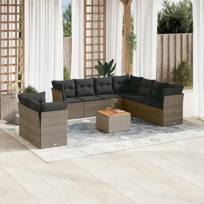 Produktbild von CLORIS 10-tlg. Garten-Sofagarnitur mit Kissen Grau Poly Rattan - Gartenmöbelgarnituren 448