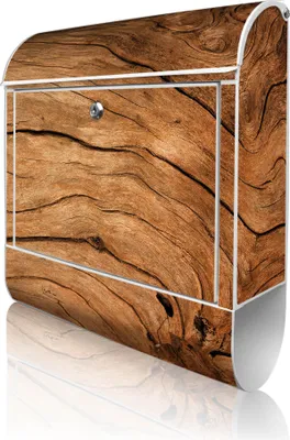 Produktbild von banjado Design Briefkasten Stahl weiß mit Zeitungsfach pulverbeschichtet "Trockenes Holz" 38x46x12,5cm & 2 Schlüssel - Postkasten A4 Einwurf inkl. Montagematerial [BK 10787]