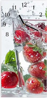 Produktbild von Wanduhr aus Glas mit Motiv Erdbeeren und Kirschen- 30 x 60 cm - inkl. Aufhängesystem