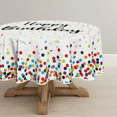 Obrázek produktu pro Narozeninová ubrus, kulatá, průměr 140 cm, béžová, polyester, ochrana proti skvrnám, dekorace na oslavu