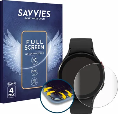Produktbild von 4x Savvies Fullscreen Schutzfolie für Samsung Galaxy Watch 4 (44mm) Displayschutz Folie Fullcover Klar Transparent