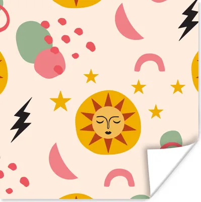 Produktbild von MuchoWow® Poster Sonne - Mond - Muster 30x30 cm - Wandposter - Printing