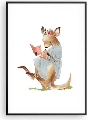 Produktbild von Gerahmtes Poster - Schwarzer Rahmen - Känguru Mama Kind - 70x100 cm - Wand Bild - Wanddeko - Wandbilder - Kunstposter - Wandposter - Bilderrahmen - Bilder - Kunstdruck - P2BPA70x100-4705
