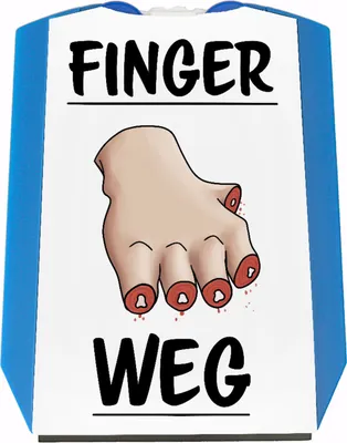 Produktbild von Finger weg Parkscheibe mit abgehackten Fingern und zwei Einkaufswagenchips