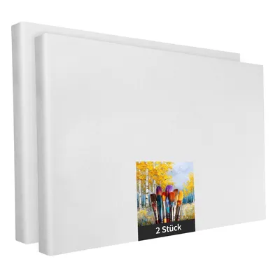 Produktbild von Keilrahmen - 2 Stück - 50 x 70 cm - weiße Künstlerleinwand aus Polyester - zum Bemalen - fertig bespannt - geeignet für Acrylfarben oder Textilfarben