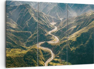 Produktbild von Bild auf Leinwand - Leinwandbild - 3 Teile - Berge Weg Wald - 105x70cm - Wand Bild - Wanddeko - Wandbilder - Leinwanddruck - Bilder - Wanddekoration - Leinwand bilder - Wandbild - CE105x70-4700