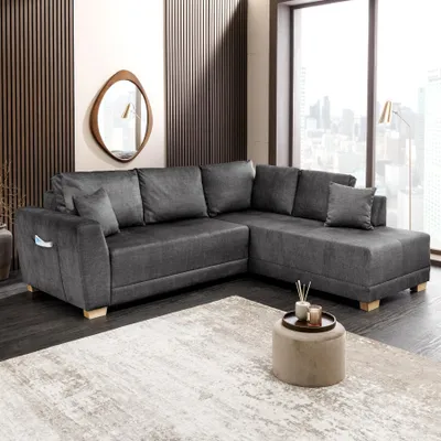 Produktbild von riess-ambiente Ecksofa NORWAY 250cm grau Vogue Velours Samt Schlafsofa mit Stauraum Ottomane flexibel montierbar