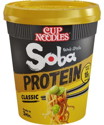 Zdjęcie produktu dla Nissin Soba Protein Classic 92g – makaron soba bogaty w białko dla zdrowej diety
