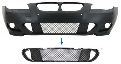 Productafbeelding van Middenonderste grille van de voorbumper voor BMW 5-serie E60 E61, modeljaren 2003-2010, M-Tech uitvoering.