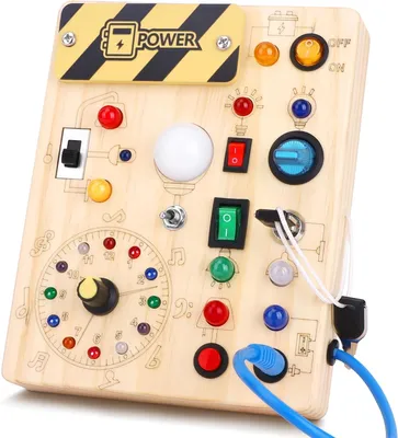 Produktbild von Montessori-Beschäftigungsbrett – Holzspielbrett für Kleinkinder im Alter von 1-2 und 3 Jahren – mit 10 Schaltern und 23 LED-Lampen