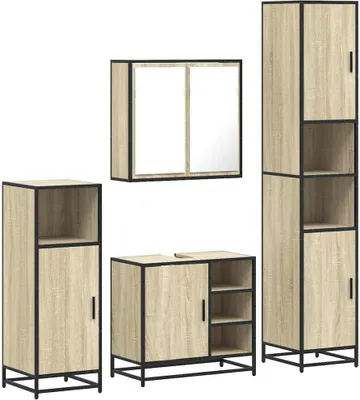 Produktbild von vidaXL 4-tlg. Badmöbel-Set Sonoma-Eiche Holzwerkstoff