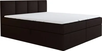 A dark brown boxspring bed with a white mattress and a tufted headboard, shown from a side angle against a white background.
