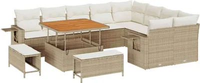 Image de Ensemble de canapés de jardin vidaXL, 12 pièces, 11 places, beige et crème