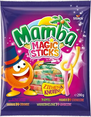 Produktbild von Mamba Magic Sticks Kaubonbons mit diversen Fruchtgeschmäckern 290g