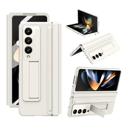 Obrázek produktu pro Pouzdro pro Samsung Galaxy Z Fold 4 5G Tenké Kožené kryt s ochranou pantu, integrovanou ochranou displeje a stojánkem Bílý
